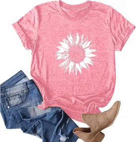 Sunflower Shirts Women Sunflower Printed Tee Shirts Inspirational Tees Shirt Vintage Casual Short Sleeve Tops