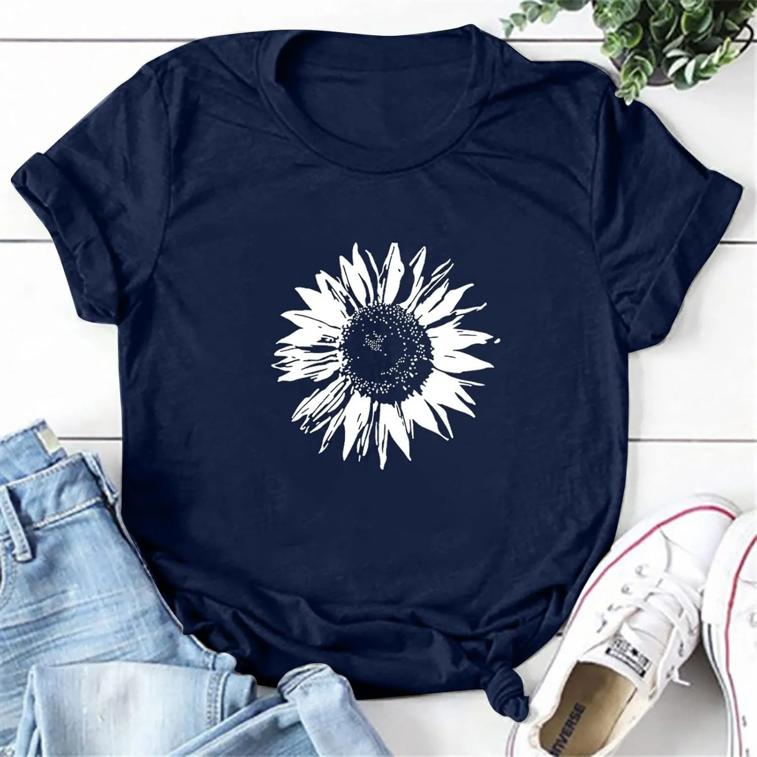 Sunflower Shirts Women Sunflower Printed Tee Shirts Inspirational Tees Shirt Vintage Casual Short Sleeve Tops