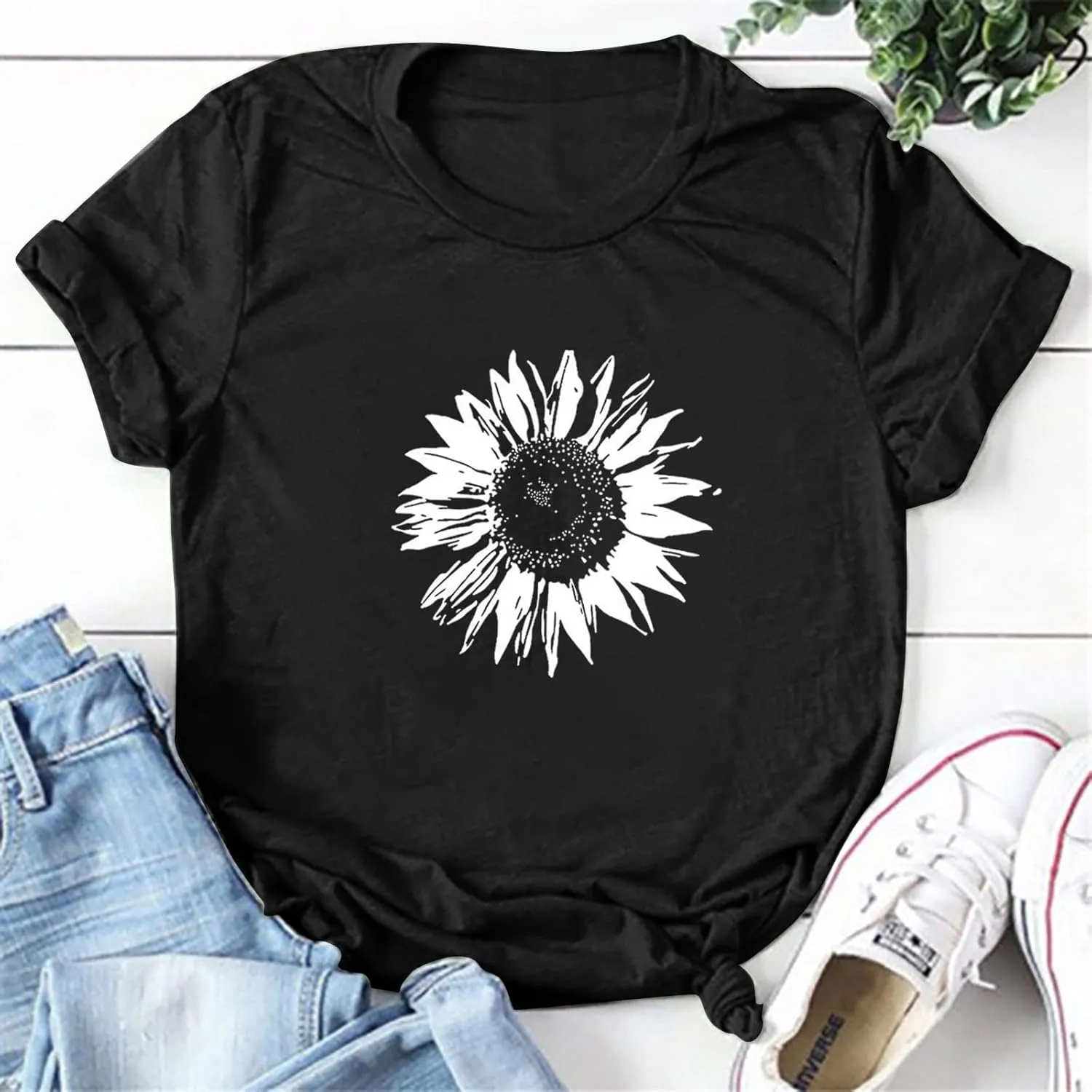 Sunflower Shirts Women Sunflower Printed Tee Shirts Inspirational Tees Shirt Vintage Casual Short Sleeve Tops