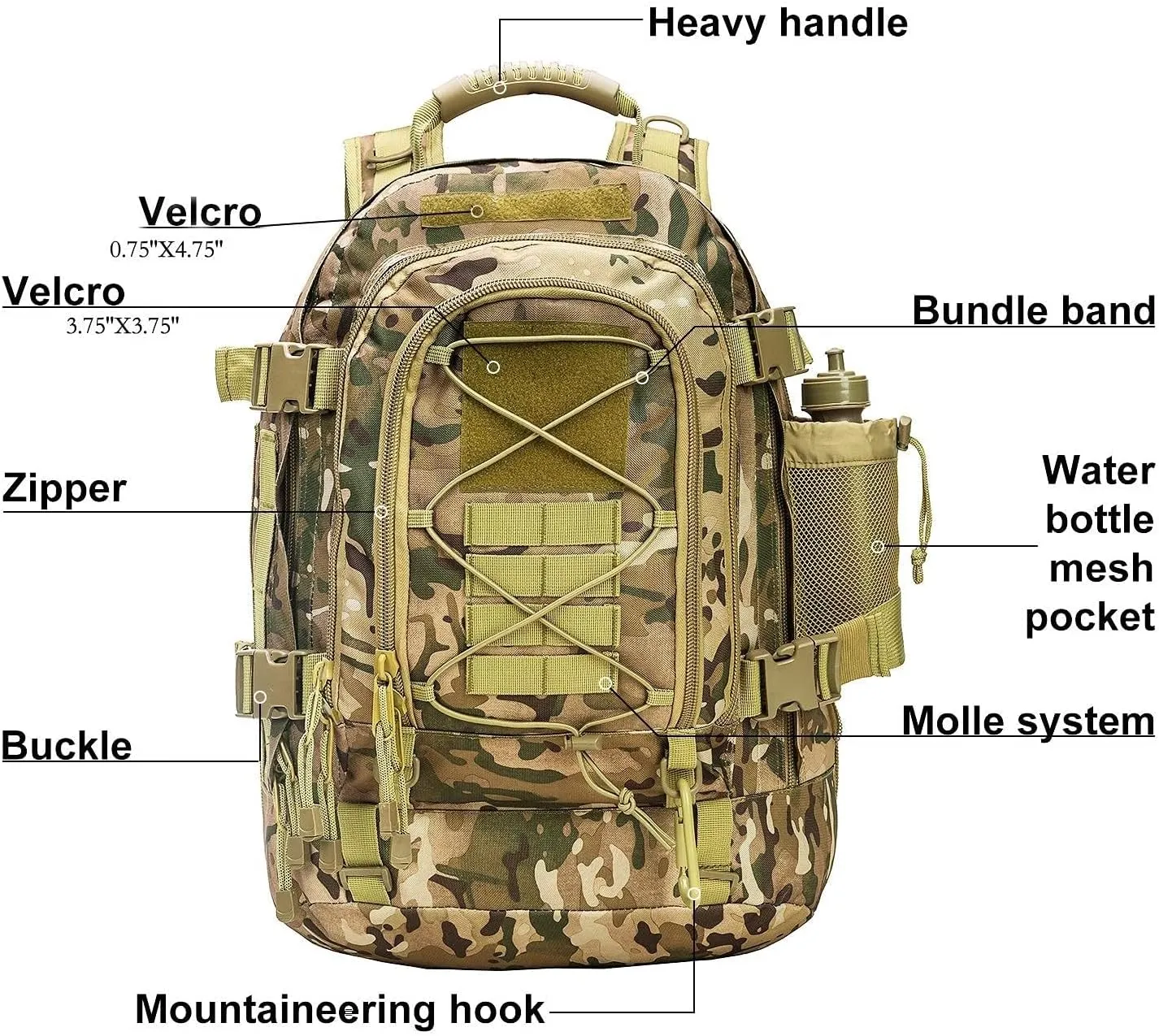 Tactical Backpack Military Army Daypack - Assault Pack for Men Molle Backpacks Bug Out Bag 3 Day Pack for Hiking Camping Travel Hunting Rucksack Trekking Camo