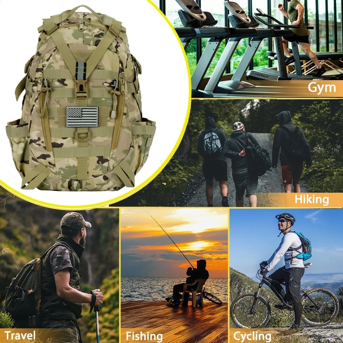 Tactical Backpack Military Molle Bag Camping Trekking Fishing Gym Traveling Motorcycle Hiking Daypack