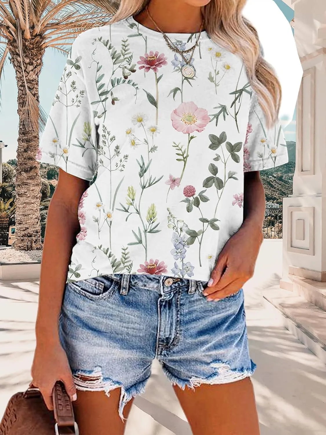 TAKEYAL Women Los Angeles Graphic T Shirts California Letter Print Short Sleeve Tee Loose Casual Tops