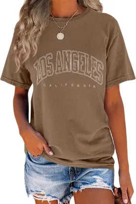 TAKEYAL Women Los Angeles Graphic T Shirts California Letter Print Short Sleeve Tee Loose Casual Tops