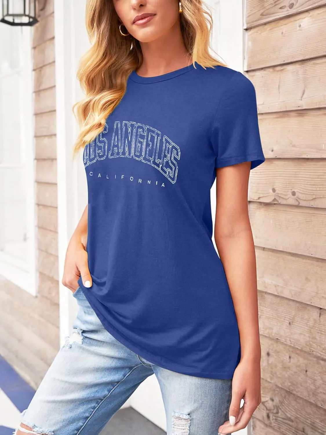 TAKEYAL Women Los Angeles Graphic T Shirts California Letter Print Short Sleeve Tee Loose Casual Tops