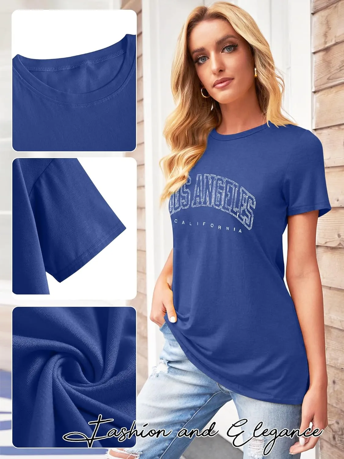 TAKEYAL Women Los Angeles Graphic T Shirts California Letter Print Short Sleeve Tee Loose Casual Tops