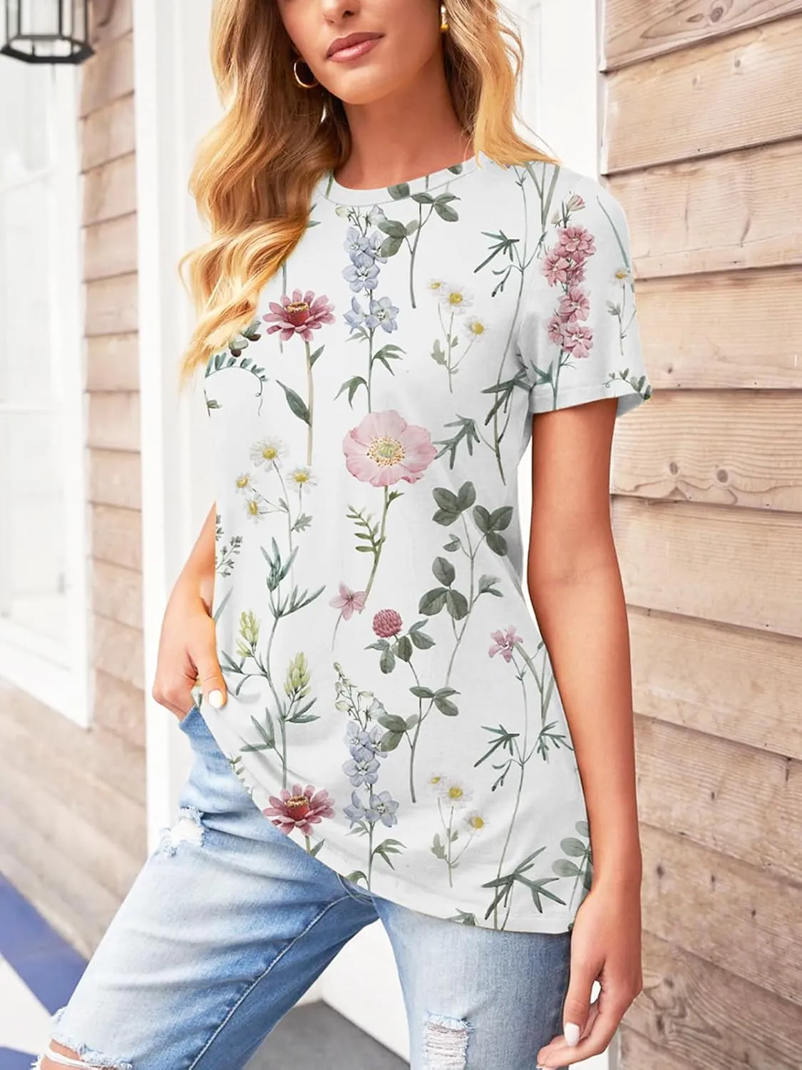 TAKEYAL Women Los Angeles Graphic T Shirts California Letter Print Short Sleeve Tee Loose Casual Tops