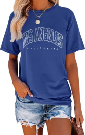 TAKEYAL Women Los Angeles Graphic T Shirts California Letter Print Short Sleeve Tee Loose Casual Tops