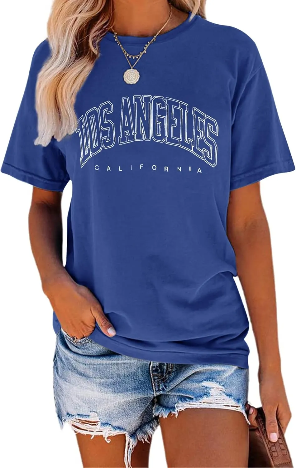 TAKEYAL Women Los Angeles Graphic T Shirts California Letter Print Short Sleeve Tee Loose Casual Tops