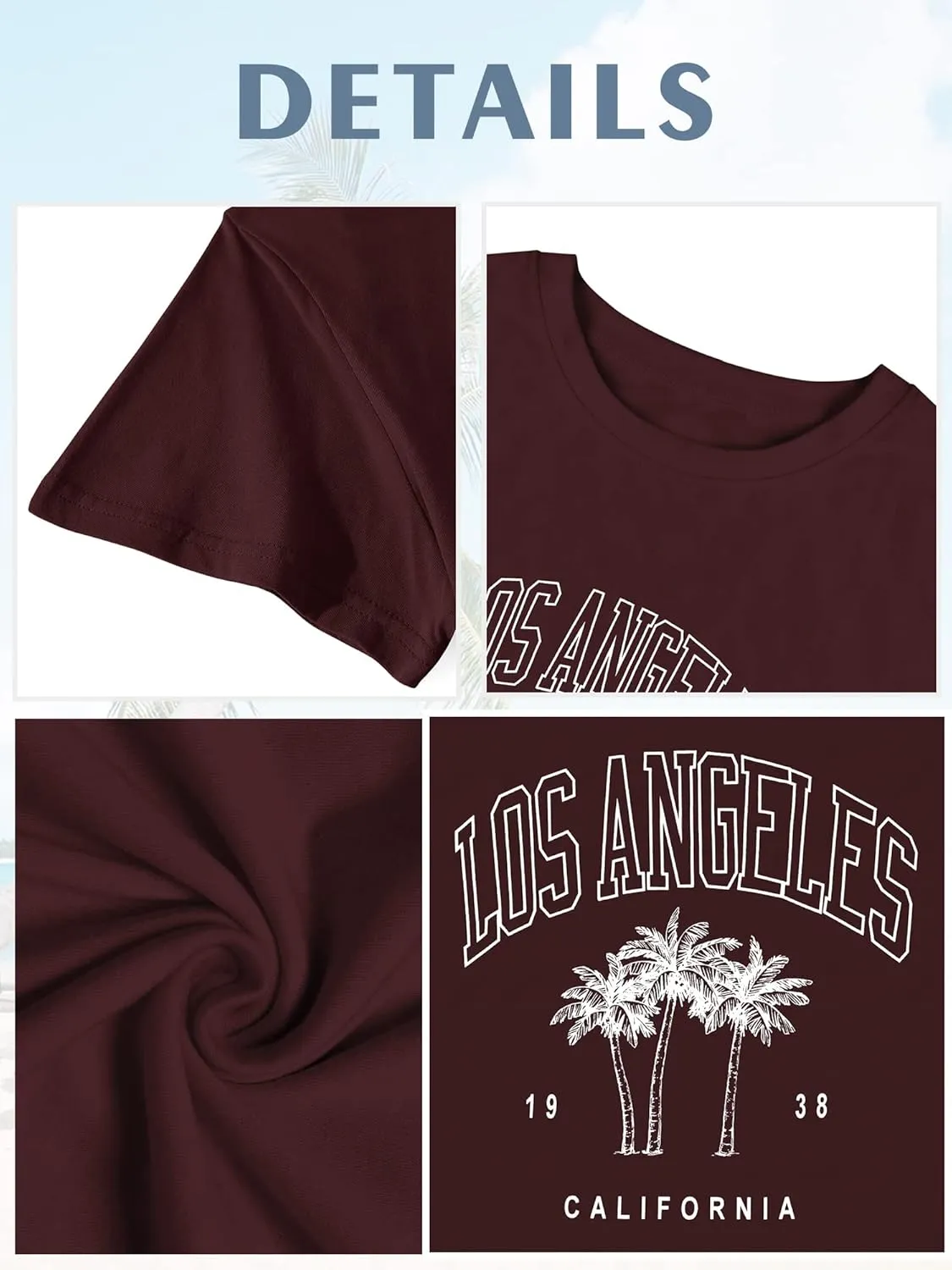 TAKEYAL Women Los Angeles Graphic T Shirts California Letter Print Short Sleeve Tee Loose Casual Tops