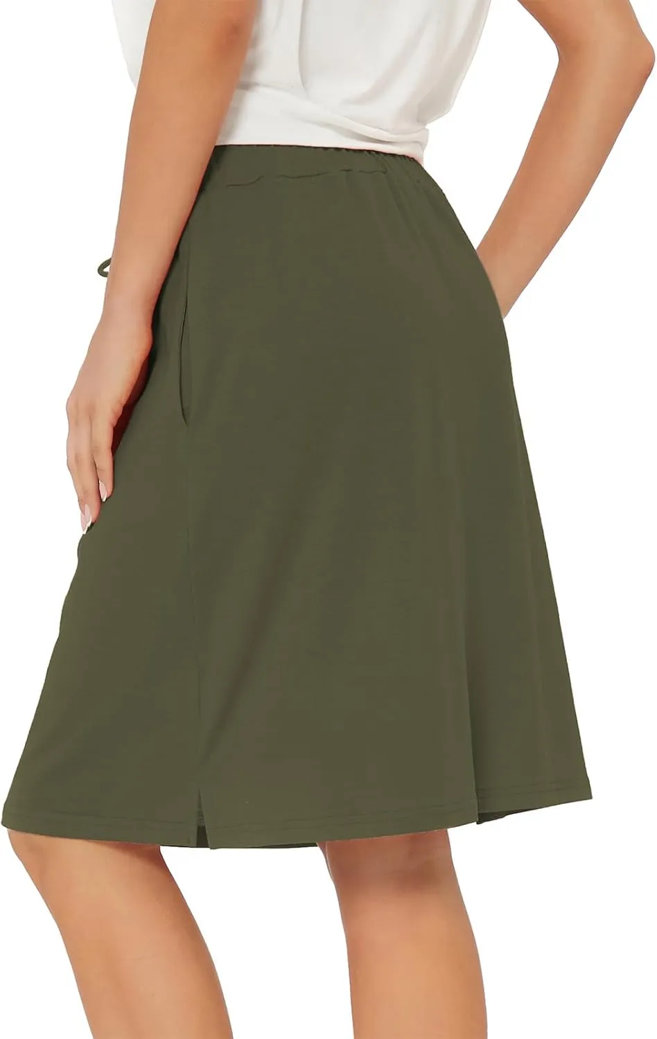Tennis Skirt for Women with Pockets Athletic Skort Knee Length Golf High Waist Skirt Drawstring Shorts