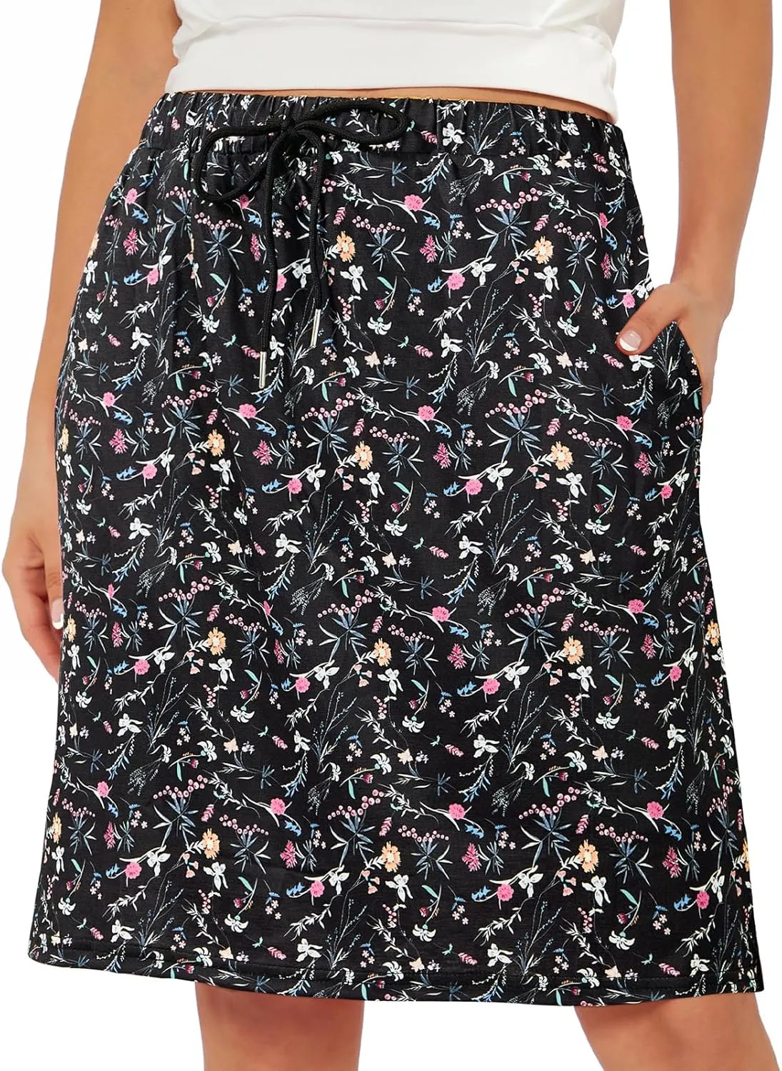Tennis Skirt for Women with Pockets Athletic Skort Knee Length Golf High Waist Skirt Drawstring Shorts