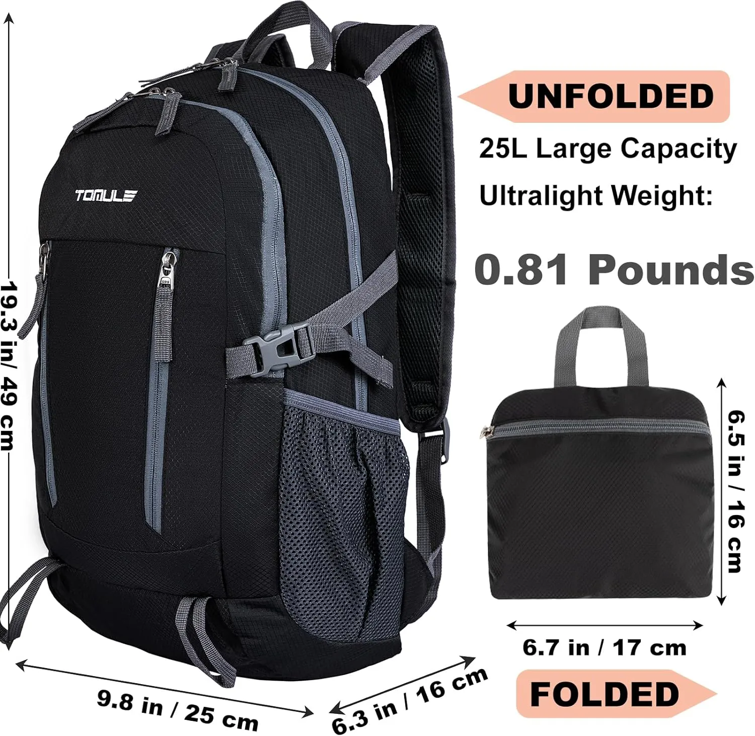 TOMULE light Hiking Backpack for Women,Lightweight Waterproof Backpack for Men,Daypack Travel Backpack for Women 25L