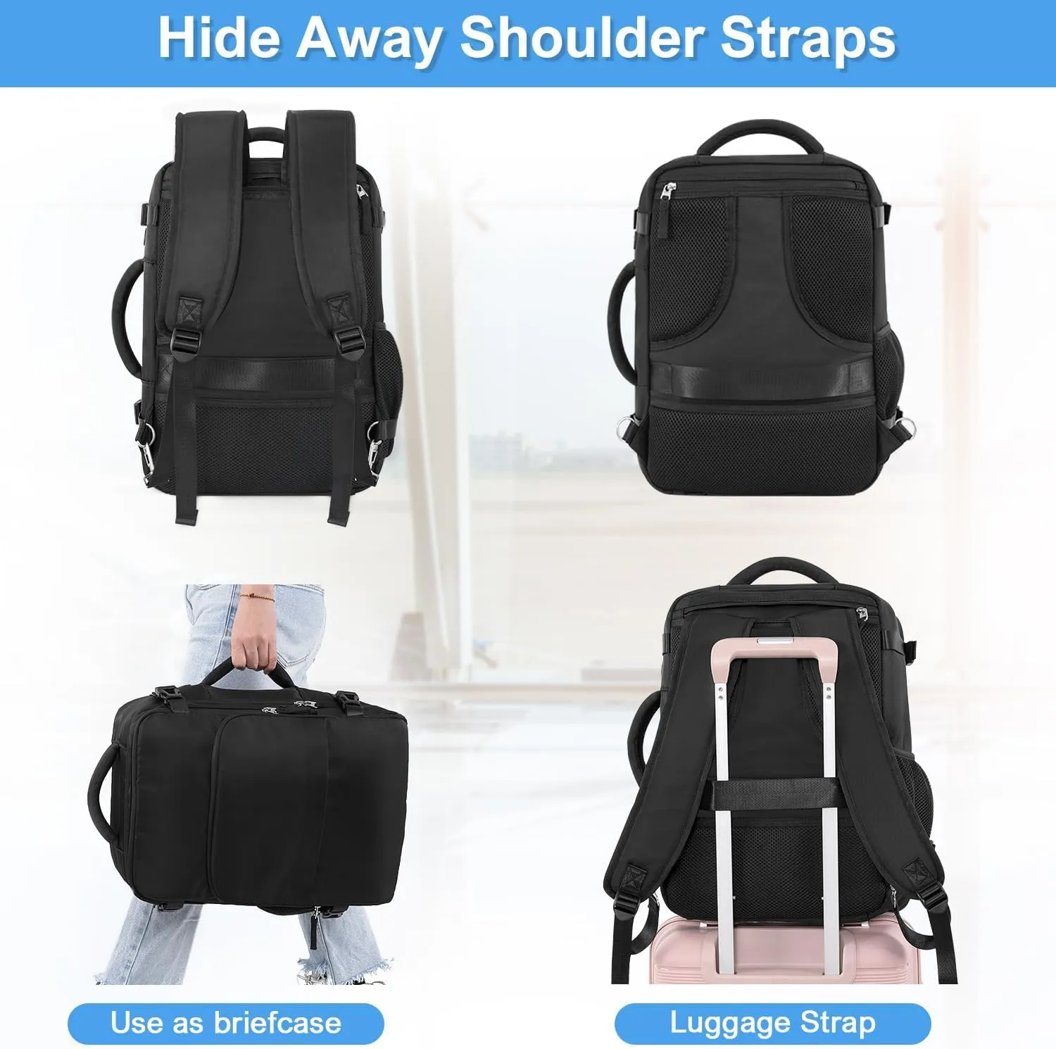 Travel Backpack for Men Women, Personal Item Travel Bag with Multi-Pockets, Airline Approved Carry on Backpack Fits 16inch Laptop, Waterproof Casual Backpack for College,Travel, Work