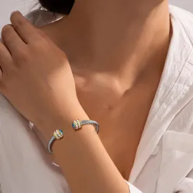 Twisted Cable Cuff Bracelet, 18K Plated Gold Bracelet For Women, Purple Crystal and CZ Accents