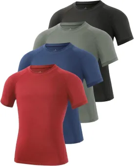 Ullnoy 4 Pack Boys Athletic Compression Shirts Short Sleeve Dry Fit T Shirts for Kids Moisture Wicking Athletic Tees