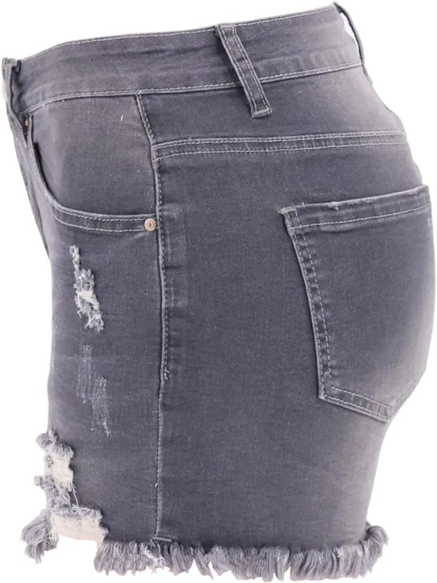 vanberfia Women's Stretchy Denim Mid Rise Jean Shorts with Pockets