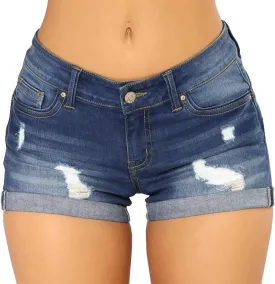 vanberfia Women's Stretchy Denim Mid Rise Jean Shorts with Pockets