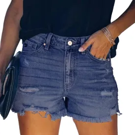 vanberfia Women's Stretchy Denim Mid Rise Jean Shorts with Pockets
