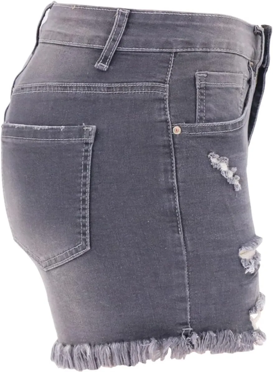 vanberfia Women's Stretchy Denim Mid Rise Jean Shorts with Pockets