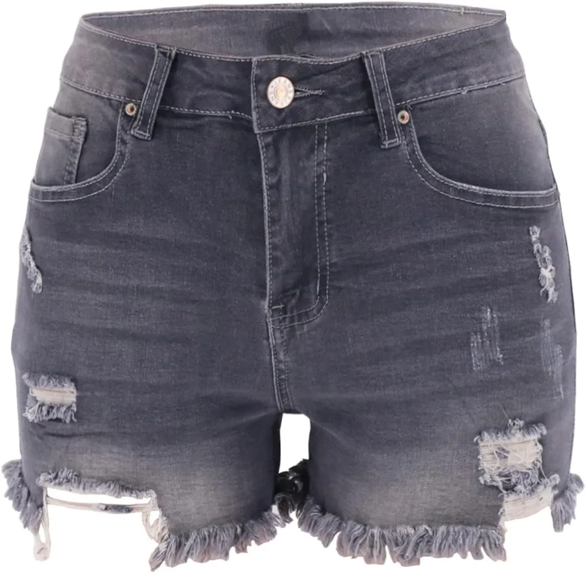 vanberfia Women's Stretchy Denim Mid Rise Jean Shorts with Pockets