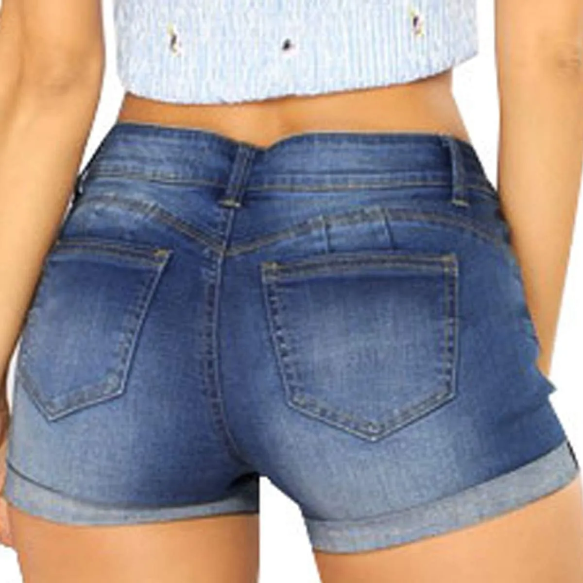 vanberfia Women's Stretchy Denim Mid Rise Jean Shorts with Pockets