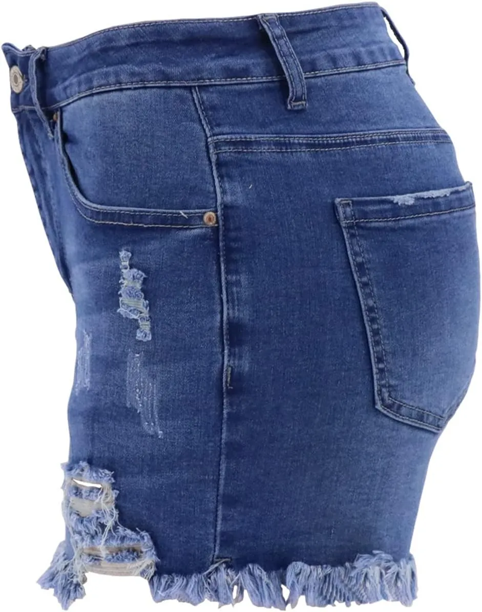 vanberfia Women's Stretchy Denim Mid Rise Jean Shorts with Pockets