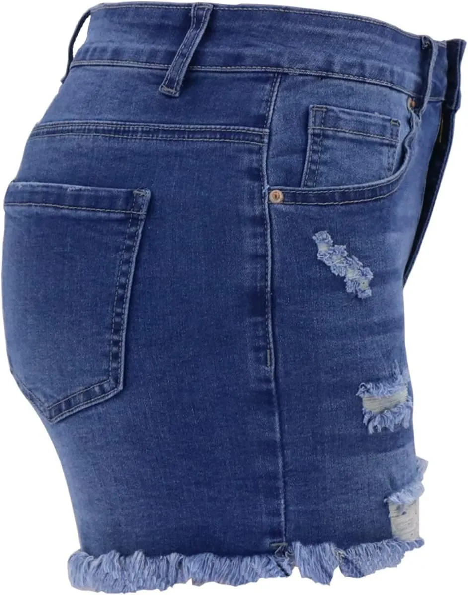 vanberfia Women's Stretchy Denim Mid Rise Jean Shorts with Pockets