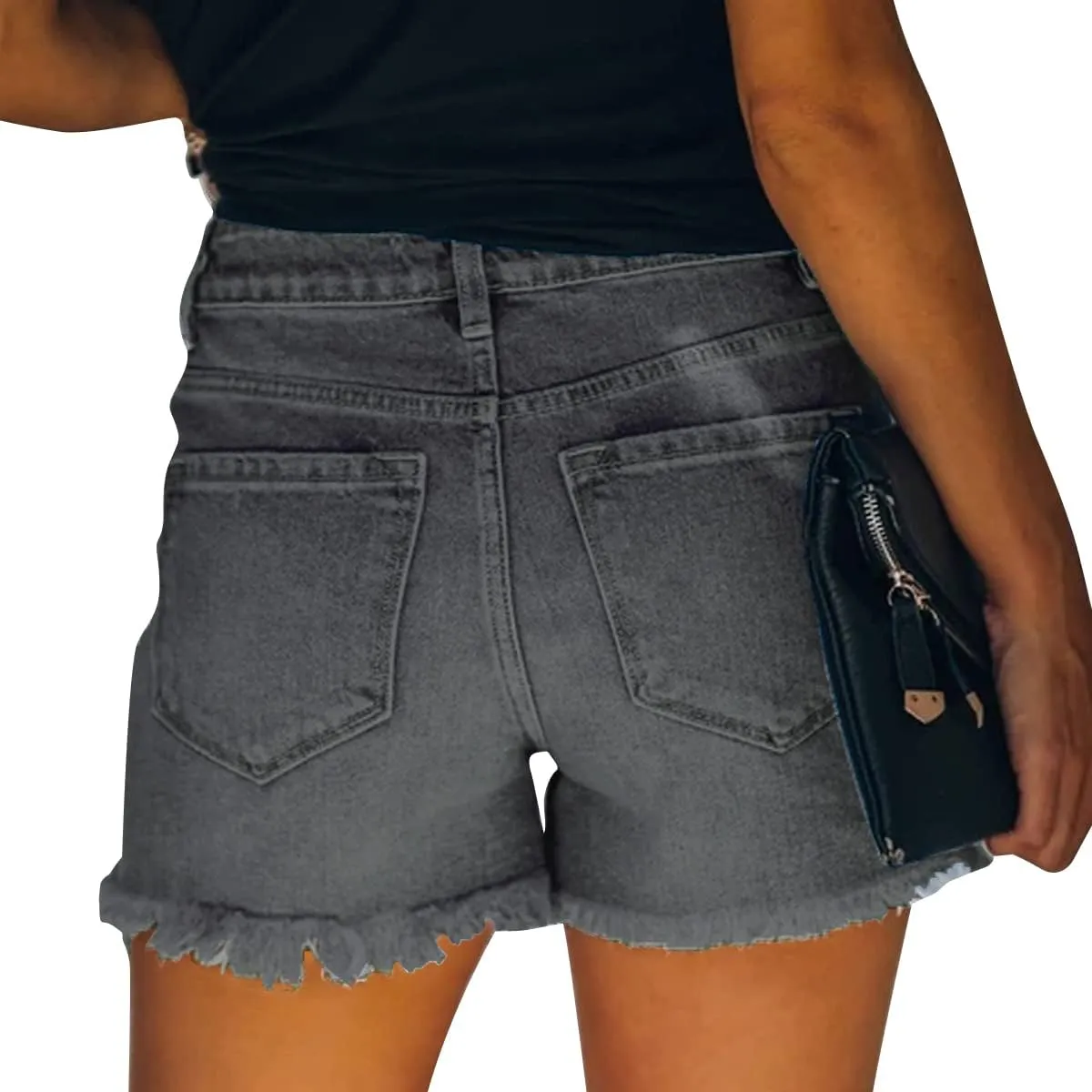 vanberfia Women's Stretchy Denim Mid Rise Jean Shorts with Pockets