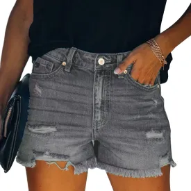 vanberfia Women's Stretchy Denim Mid Rise Jean Shorts with Pockets
