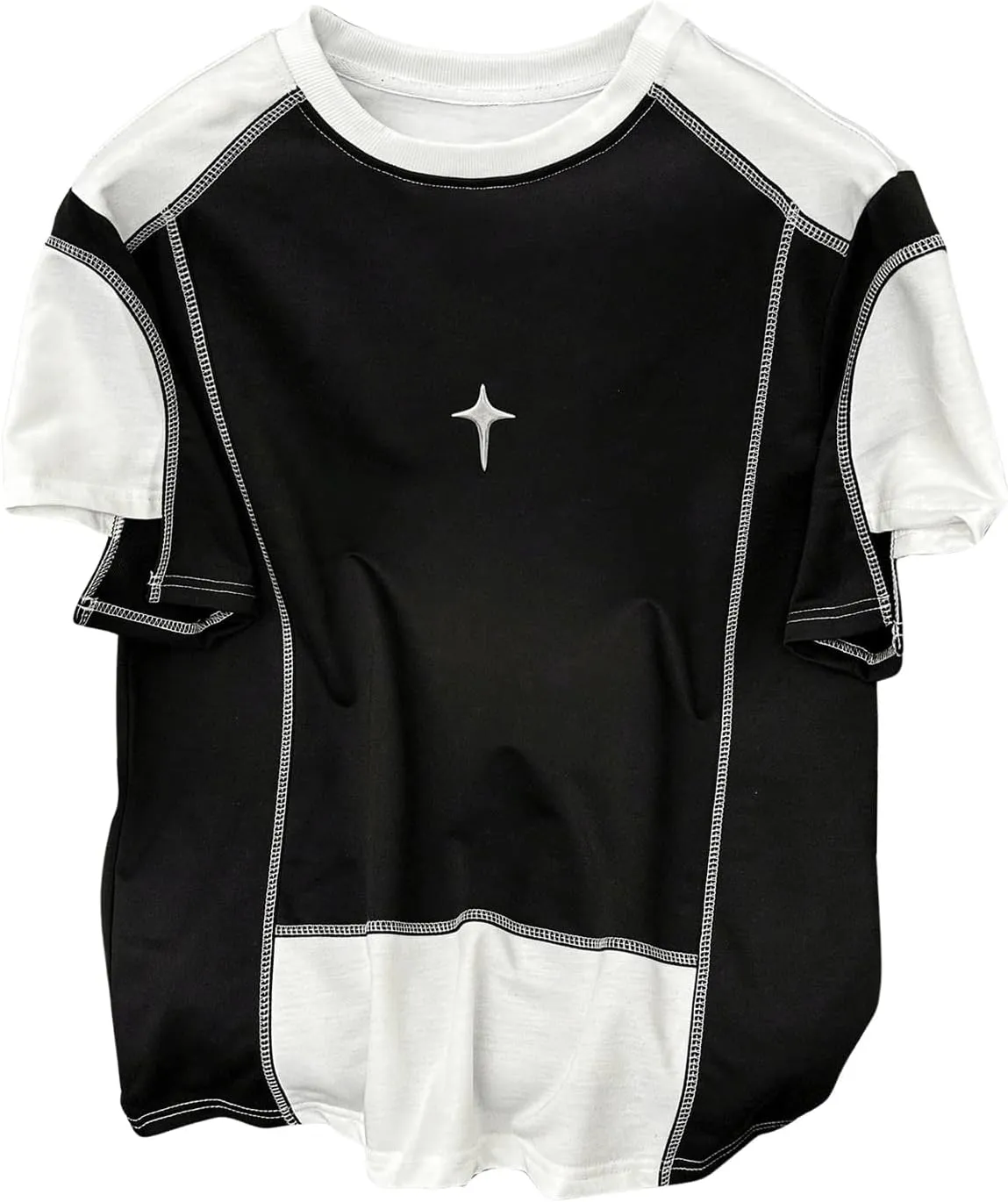 Verdusa Men's Contrast Stitching Color Block T Shirts Crewneck Short Sleeve Tee Tops
