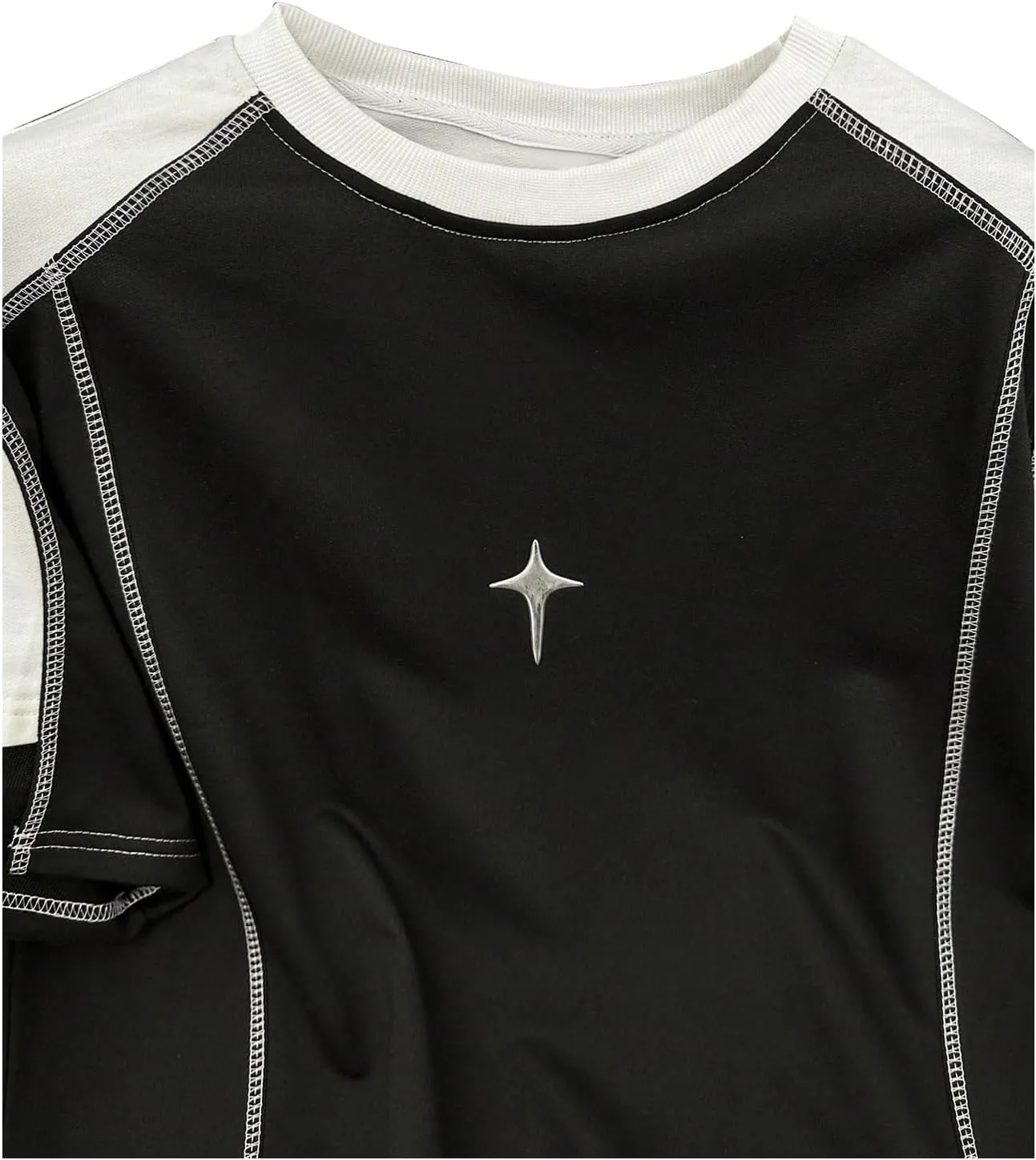 Verdusa Men's Contrast Stitching Color Block T Shirts Crewneck Short Sleeve Tee Tops