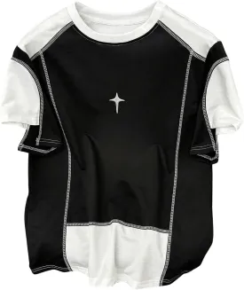 Verdusa Men's Contrast Stitching Color Block T Shirts Crewneck Short Sleeve Tee Tops