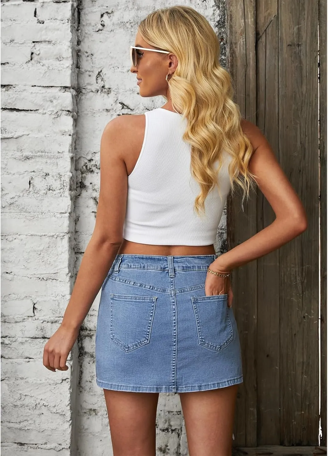 Vetinee Jean Skorts for Woman High Waisted Trendy Slit Stretchy Denim Skirt with Shorts Y2K Casual Summer Skorts Skirts