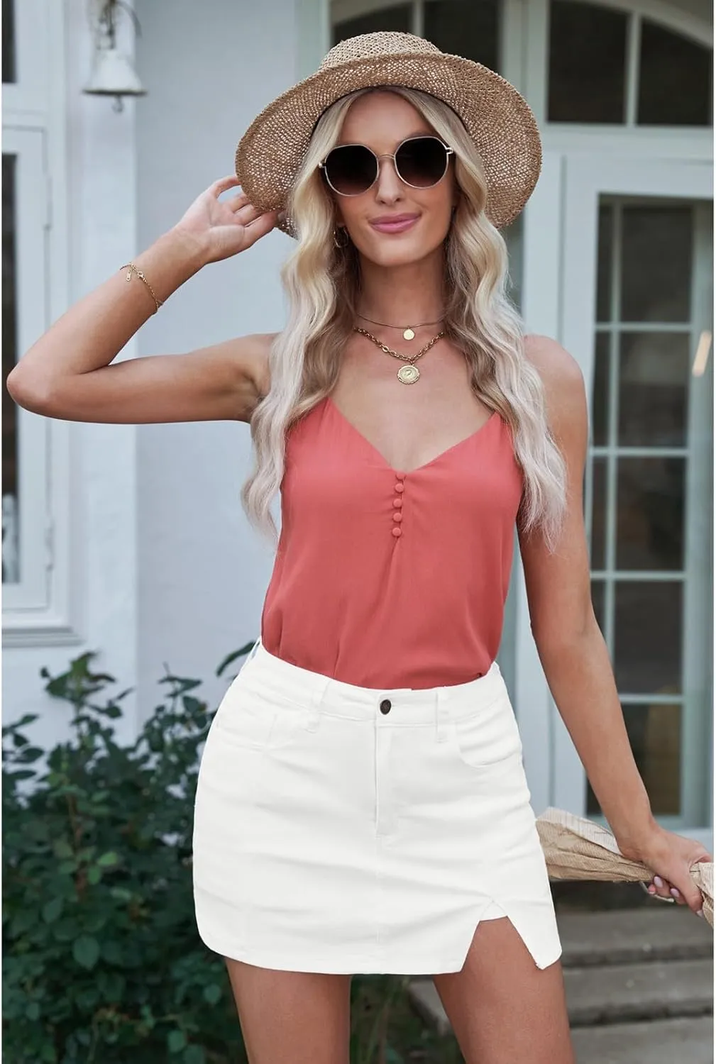 Vetinee Jean Skorts for Woman High Waisted Trendy Slit Stretchy Denim Skirt with Shorts Y2K Casual Summer Skorts Skirts