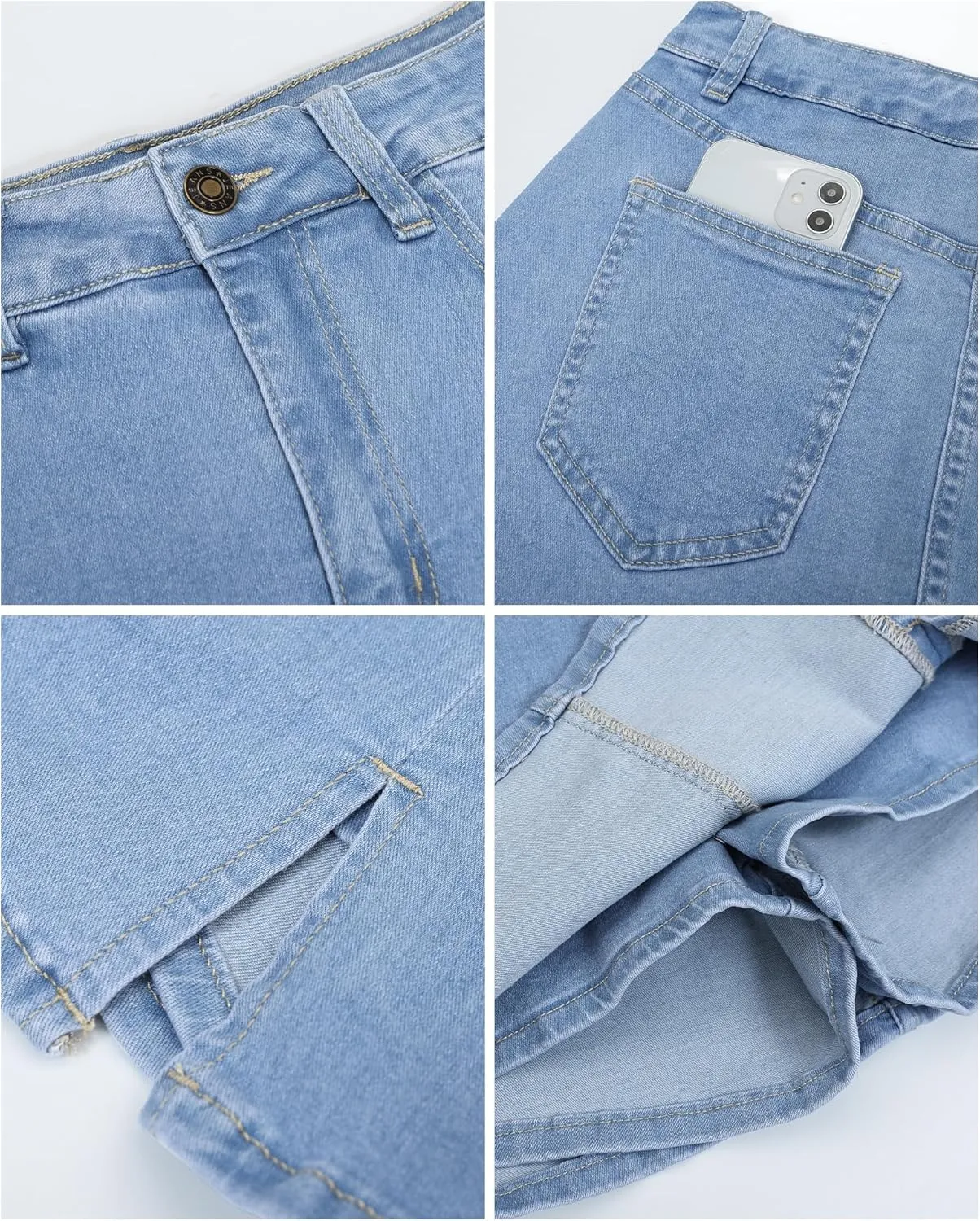 Vetinee Jean Skorts for Woman High Waisted Trendy Slit Stretchy Denim Skirt with Shorts Y2K Casual Summer Skorts Skirts