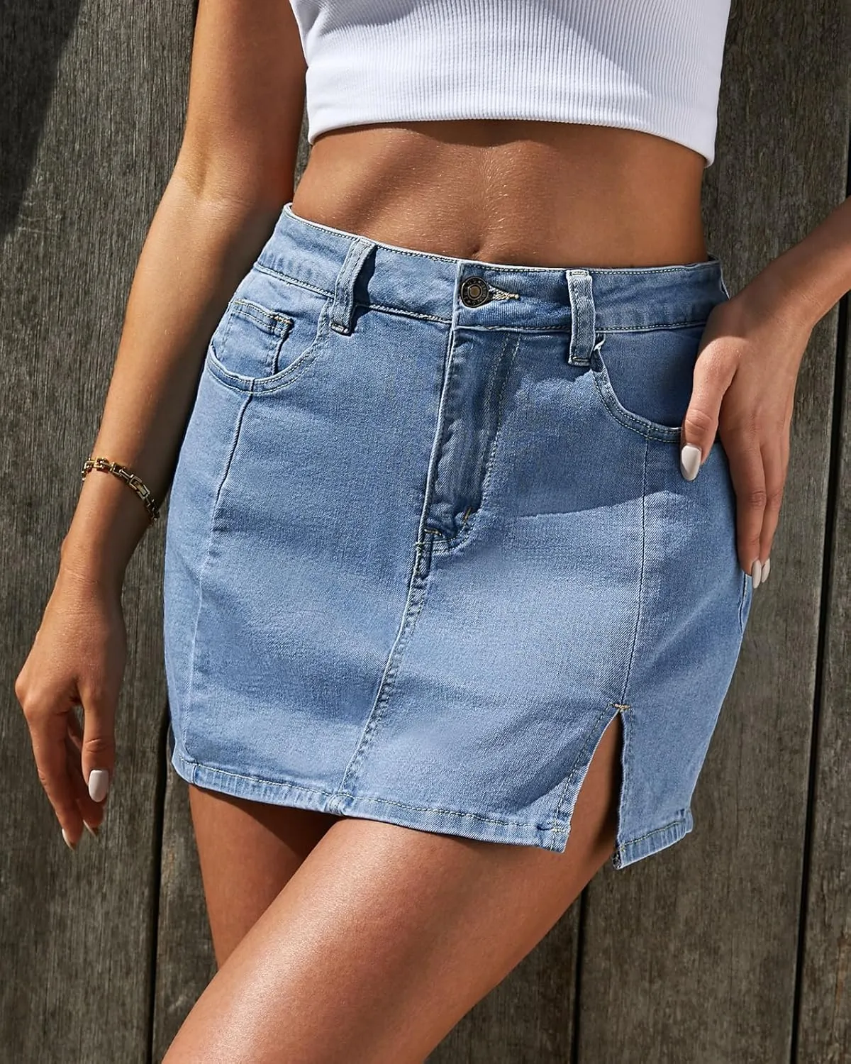 Vetinee Jean Skorts for Woman High Waisted Trendy Slit Stretchy Denim Skirt with Shorts Y2K Casual Summer Skorts Skirts