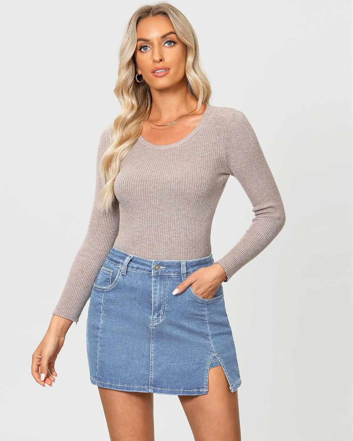 Vetinee Jean Skorts for Woman High Waisted Trendy Slit Stretchy Denim Skirt with Shorts Y2K Casual Summer Skorts Skirts