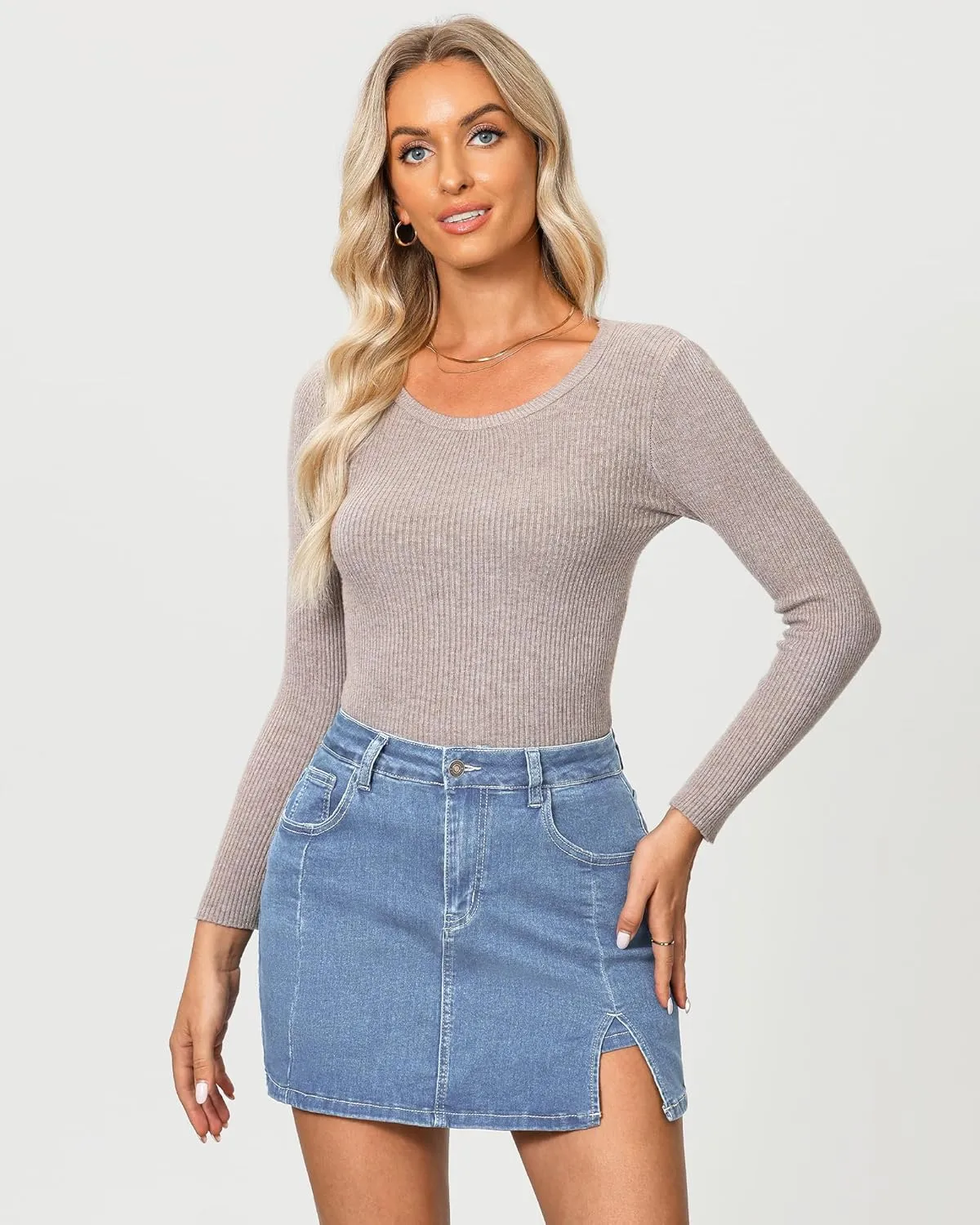 Vetinee Jean Skorts for Woman High Waisted Trendy Slit Stretchy Denim Skirt with Shorts Y2K Casual Summer Skorts Skirts