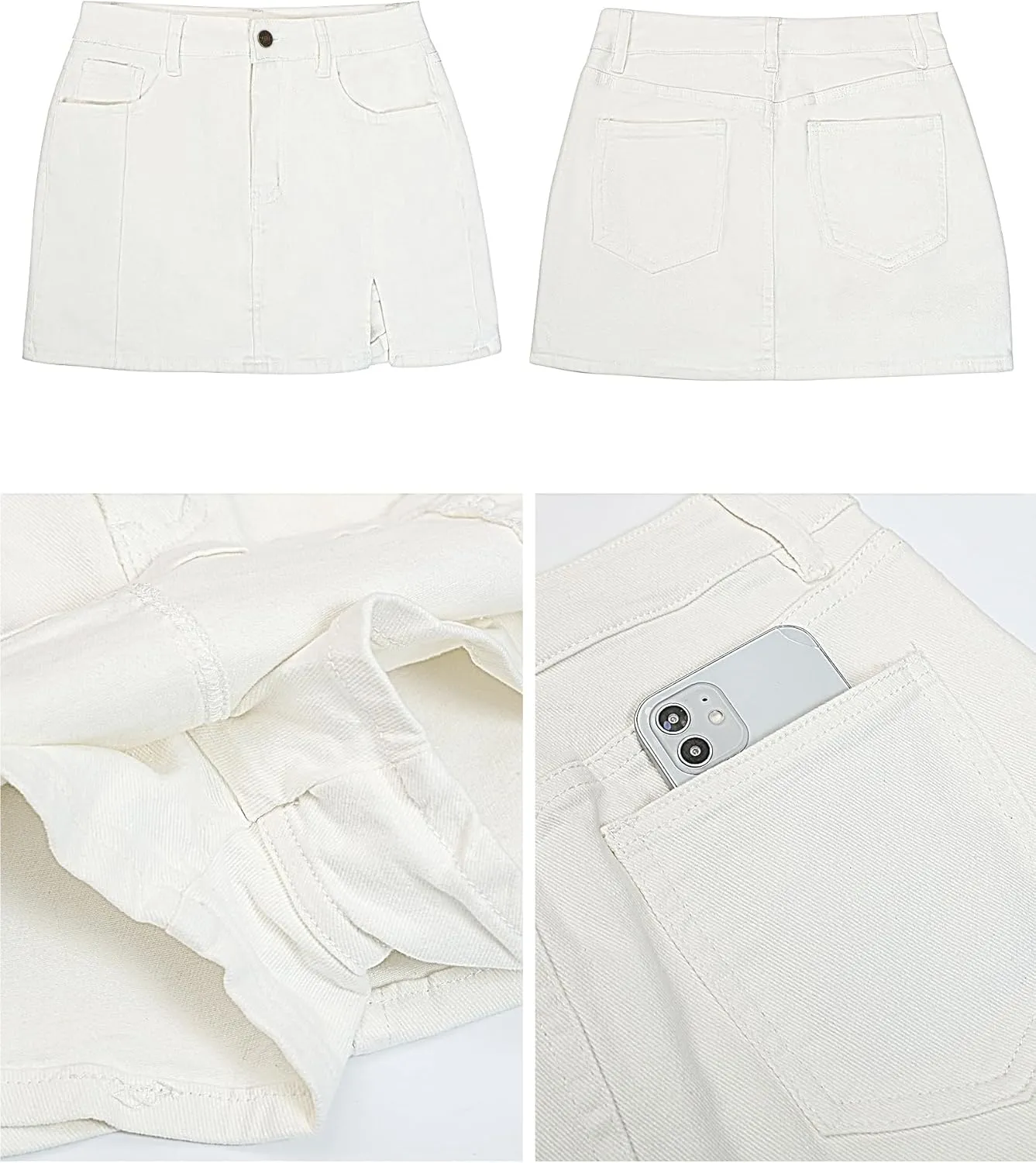 Vetinee Jean Skorts for Woman High Waisted Trendy Slit Stretchy Denim Skirt with Shorts Y2K Casual Summer Skorts Skirts