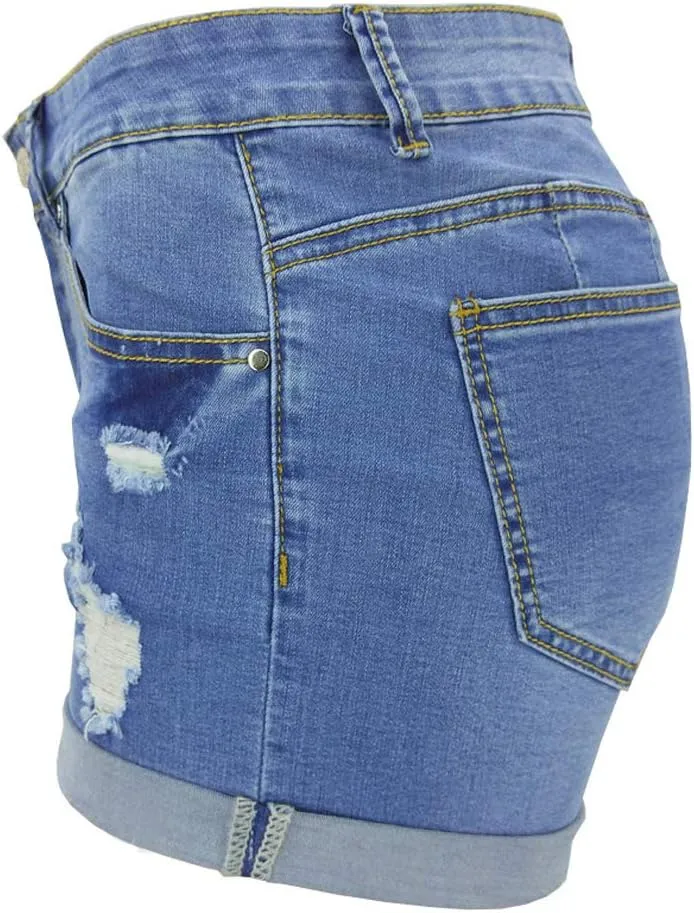 Weigou Women Jean Short Ripped Hot Shorts Comfy Stretchy Women Fringed Denim Shorts