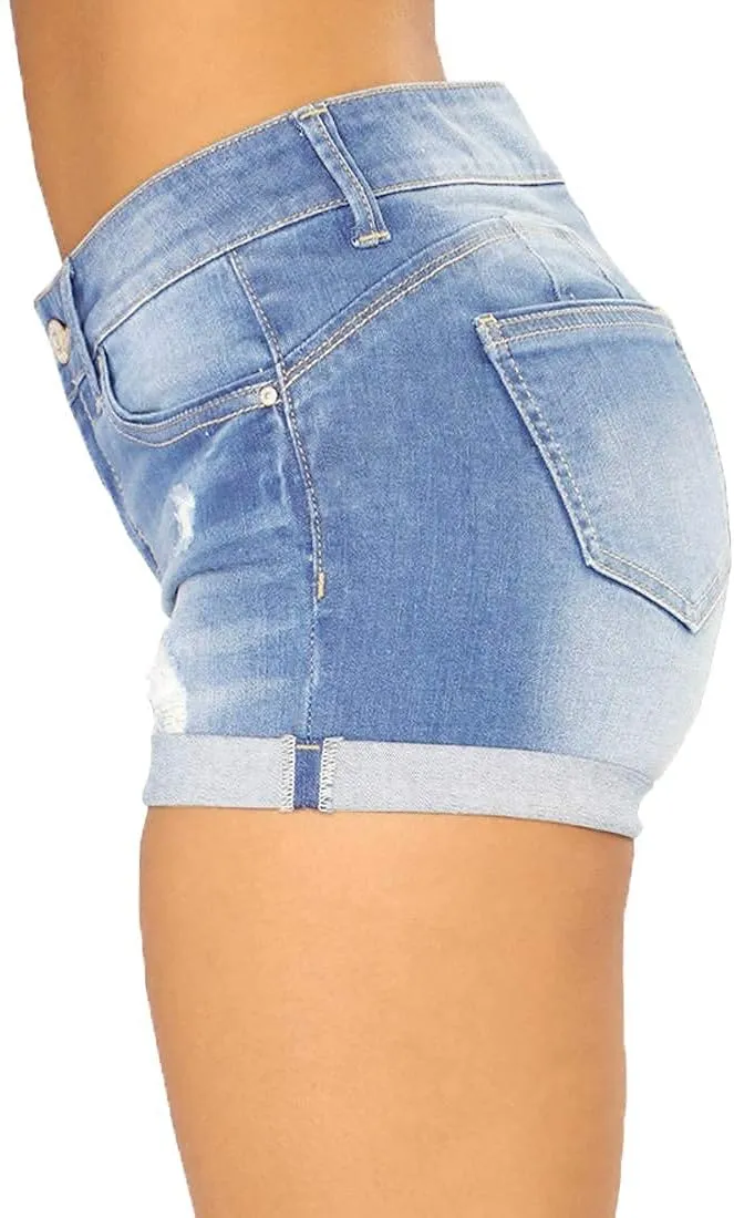 Weigou Women Jean Short Ripped Hot Shorts Comfy Stretchy Women Fringed Denim Shorts