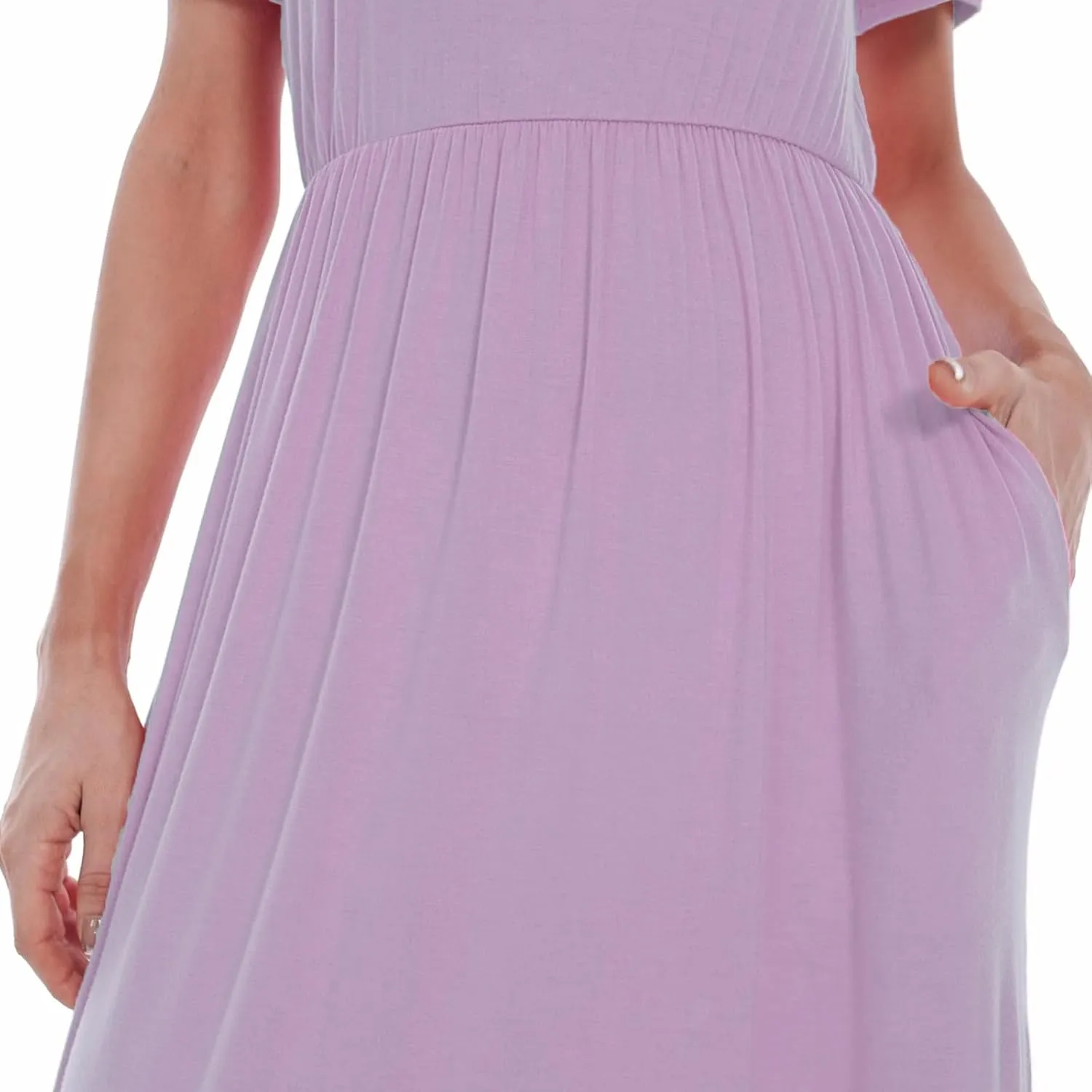 Women 2025 Summer Short Sleeve Long Casual Empire High Waist Maxi Dress with Pockets