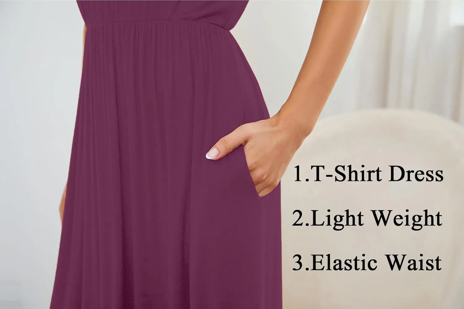 Women 2025 Summer Short Sleeve Long Casual Empire High Waist Maxi Dress with Pockets