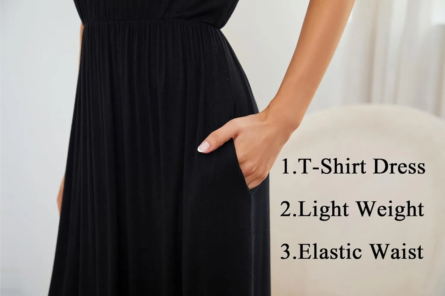 Women 2025 Summer Short Sleeve Long Casual Empire High Waist Maxi Dress with Pockets
