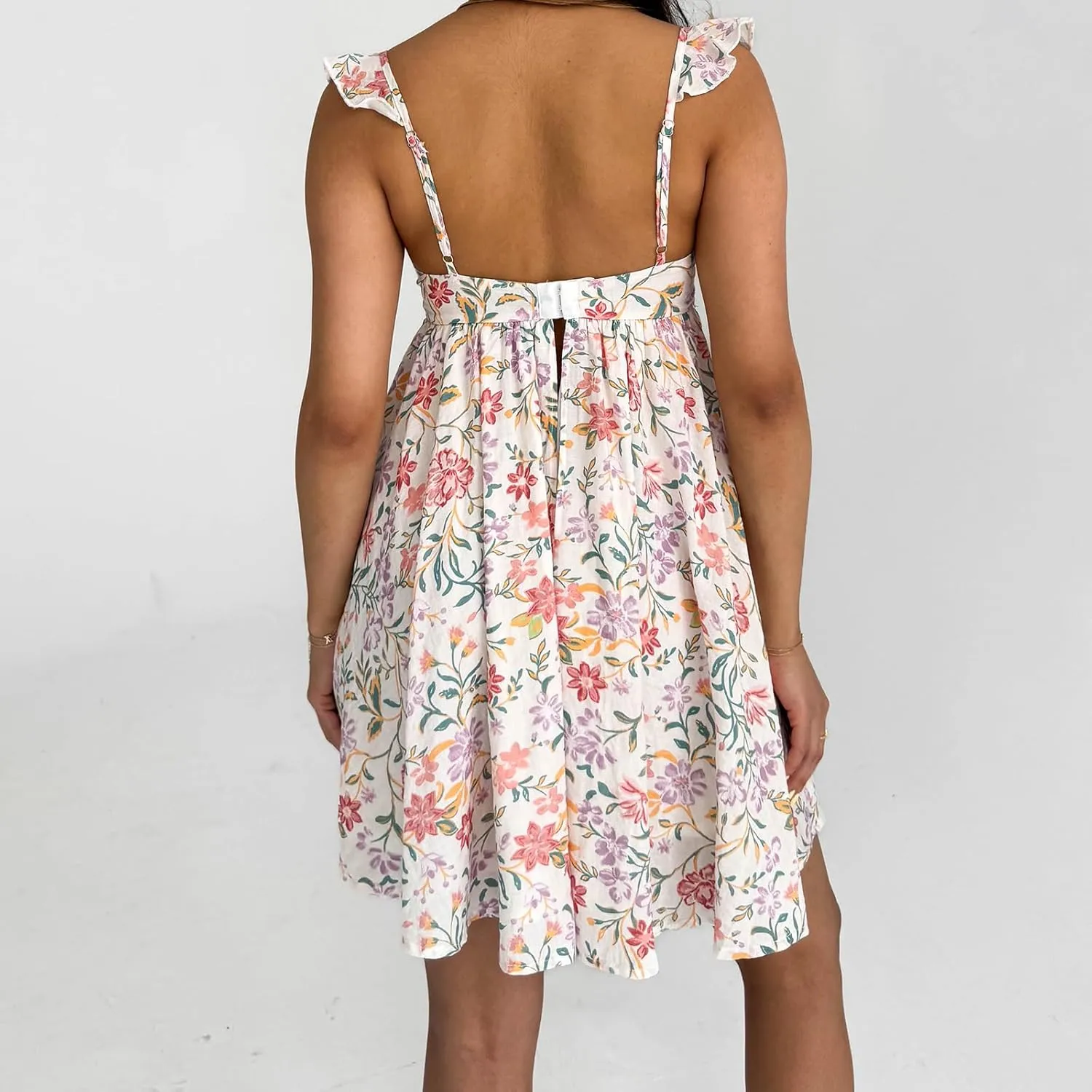 Women Halter Ruffle Dresses Sleeveless Backless Floral Print A-line Dress High Waist Square Neck Sundress