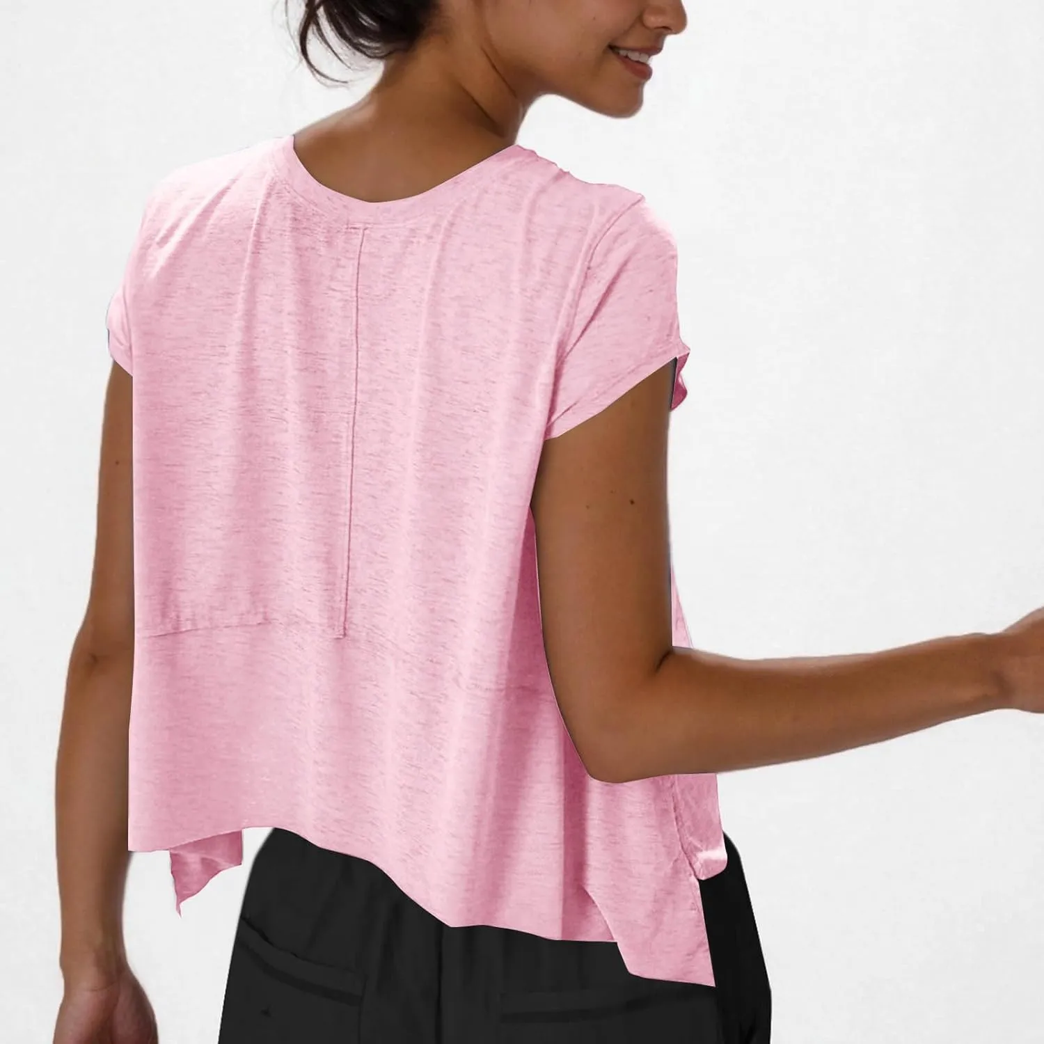 Women's Athletic T-Shirts Fashion Irregular Hem Crewneck Cap Sleeve Cropped Tops Lightweight Breathable Yoga Gym Tees