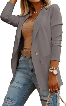 Womens Casual Long Sleeve Blazers Solid Color Knit Blazer Work Office Open Front Blazer Jacket