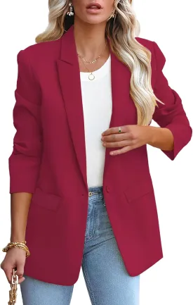 Womens Casual Loose Blazers Long Sleeve Pockets Work Office Jacket Blazer