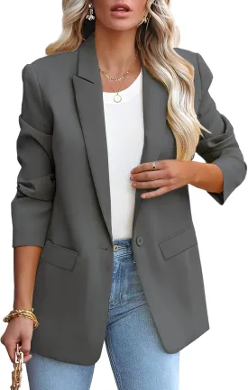 Womens Casual Loose Blazers Long Sleeve Pockets Work Office Jacket Blazer