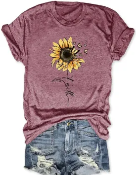Womens Graphic Tee Shirts Casual Summer Beach Shirt Cute Wildflowers Dandelion Flower Tshirt
